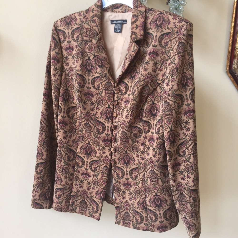 T & Company Ladies Gold Brown Floral Blazer Sz 14